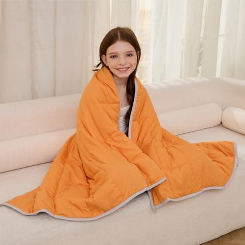 PRETTY NIGHT Weighted Blanket 7lbs Twin Size Orange Grey 41"x60" Weighted Blankets Heavy Blanket are Comfortable and Cozy