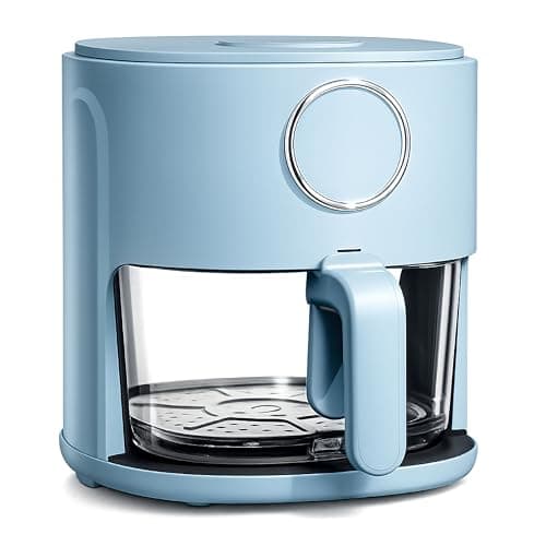 COOK WITH COLOR Colorful 1200W 4Qt Air Fryer: Glass Basket, Dishwasher Safe, 60min Timer, 6 Presets, Temp Control 175F-400F, 4 QT, Slate Blue
