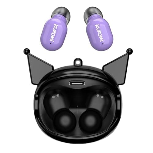 Hello Kitty Kuromi Wireless Bluetooth Earbuds with Rotating Charging Case | Built-in Mic, Hands-Free Calling, Purple and Black Design for Kids & Fans | Flip Face Feature