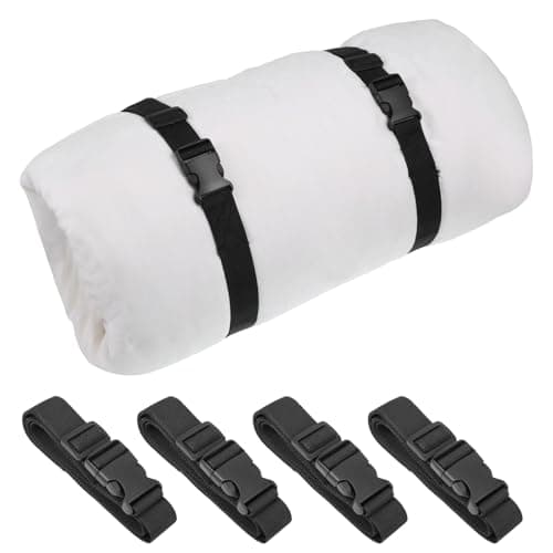 4 Pieces Mattress Topper Straps, 59" X 1.37" Sleeping Bags Strap Portable Mattress Packing Strap Adjustable Memory Foam Mattresses Straps with Buckle for Mattresses Transport Storage, Black