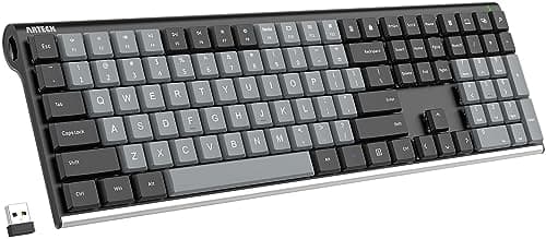 Arteck Mechanical 2.4G USB Wireless Performance Keyboard, Tacktile Quiet Brown Switches, Stainless Steel Low Profile for PC/Desktop/Laptop/TV and Windows 11/10 Built in Rechargeable Battery Black