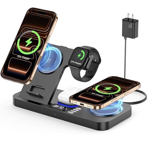 YiJYi Dual Phone Wireless Charging Station for Apple Devices, 30W Wireless Charger with Auto-Switch 7-Color Light & Clock,Dual iPhone for iPhone 17 for AirPods4 for Apple Watch10