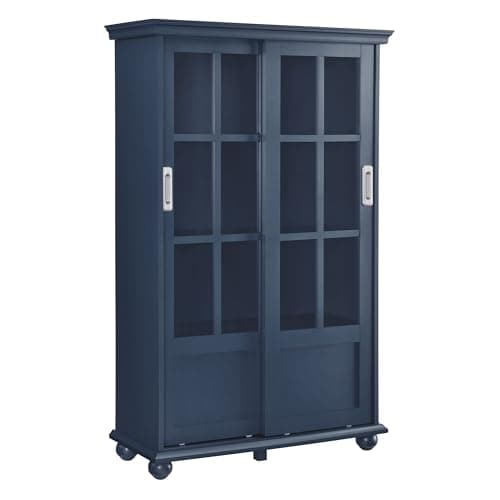 Ameriwood Home Aaron Lane Bookcase with Sliding Glass Doors, Blue