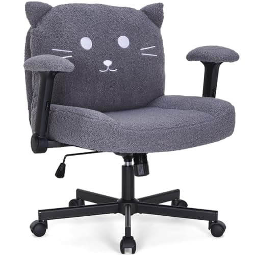 Sunchen Criss Cross Chair with Wheels and Arms, Cross Legged Office Chair with Wide Seat, Adjustable Cute Comfy Desk Chairs for Home Office, Bedroom, Vanity, Grey