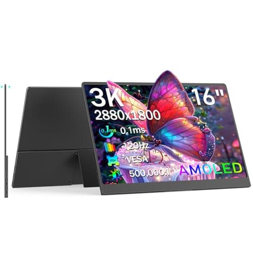 NewHail OLED Portable Monitor 16", 3K 2880x1800 120Hz 0.1ms USB-C HDMI Portable Monitor with 120% DCI-P3 Built-in Kickstand & Speakers for Laptop Windows Mac Phone Switch PS5, Black