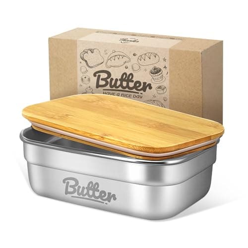 EAZTTOUZ Stainless Steel Butter Dish with Lid, Airtight Butter Container with Silicone Seal for Refrigerator & Countertop, Holds 2 Sticks East Coast/1 Stick West Coast Butter (Small)