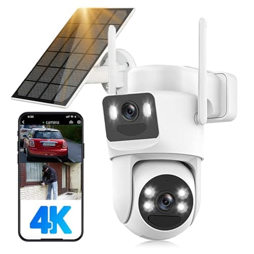 Latuwuz 4K Solar Security Cameras Wireless Outdoor, 5GHz/2.4GHz WiFi Cameras for Home Security with Dual Lens, Siren, Human Auto Tracking, Color Night Vision, 2-Way Talk, IP66
