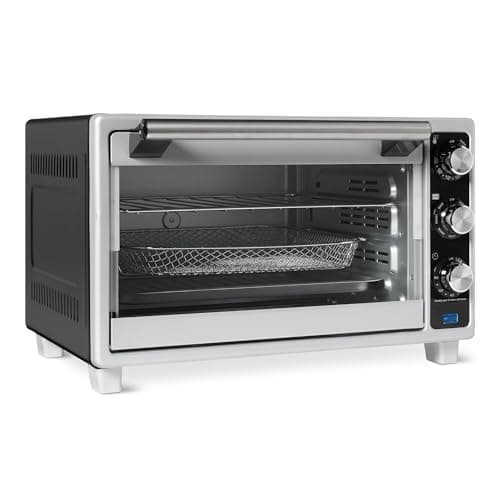 Amazon Basics 6-Slice 23-QT Toaster Oven with Built-In Air Fryer, 7-In-1 Cooking Options, 60-Min Timer & Adjustable Temperature (200°F - 450°F), With Accessories, 1500W, Stainless Steel, Silver/Gray