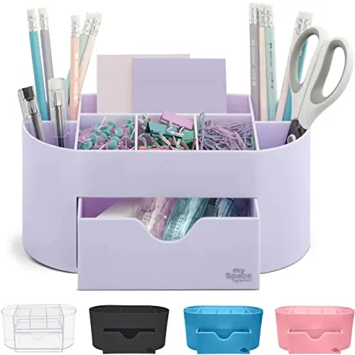 My Space Organizers Lavender Desk Organizer for Office Supplies and Desk Accessories - Pen Holder Desktop Organization for Room College Dorm Home School (White Lavender)