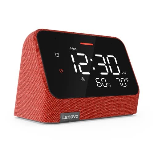 Lenovo Smart Clock Essential with Alexa Built-in - Digital LED with Auto-Adjust Brightness - Smart Alarm Clock with Speaker and Mic - Compatible with Lenovo Smart Clock Docking