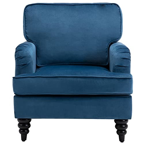DM Furniture Midcentury Modern Accent Chair Velvet Arm Chairs Comfy Reading Chair Single Sofa Couch for Bedroom/Living Room/Salon, Light Blue
