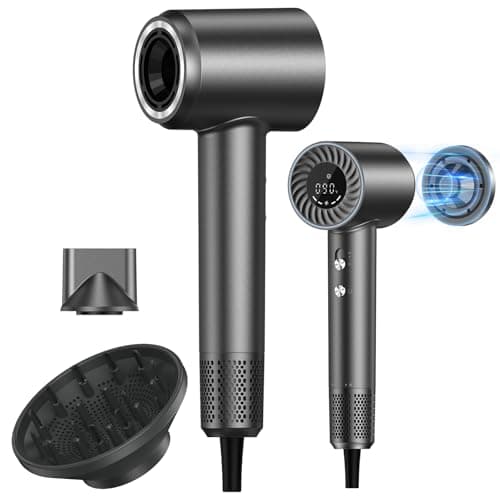 Hair Dryer, 150000 RPM Brushless Motor with 500M Negative Ions, Fast-Dry Lightweight Design, ThermoControl & Magnetic Nozzle/Diffuser, Low Noise Salon Blow Dryer for All Hair, Travel, Home