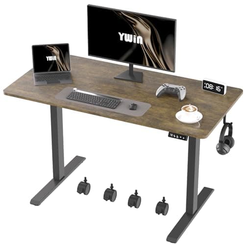 Ywin Electric Height Adjustable Standing Desk with Wheels, 55 x 24 inches, Ergonomic Stand Up Desk for Home Office