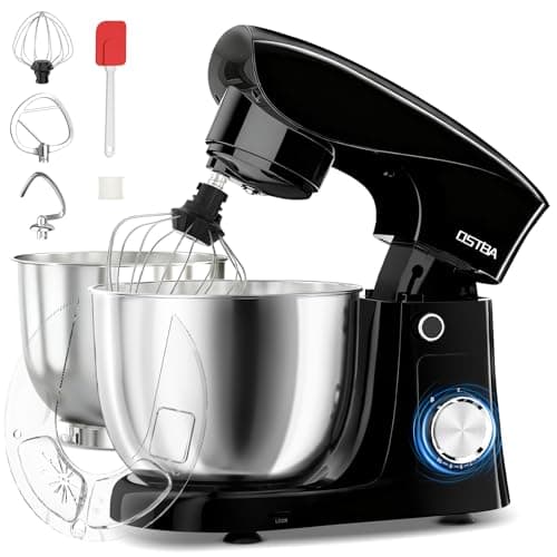 OSTBA Stand Mixer, 5QT+5.5QT Two Bowls Electric Kitchen Mixer, 10+P Speed Dough Mixer with Whisk, Beater & Dough Hook, Dishwasher Safe, Black