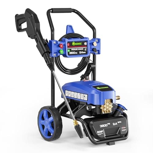 GREENER Electric Pressure Washer, Onboard Soap Tank, Spray Gun and Wand, 5 Nozzle Set, for Cars/Fences/Driveways/Homes/Patios/Furniture-Blue