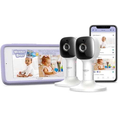 HUBBLE CONNECTED Nursery Pal Cloud Touch Twin Smart WiFi Enabled Baby Monitor with 2 Cameras, 5 Inch HD Color Touchscreen Parent Unit, Plus Preloaded Soothing Sounds, Lullabies, and Stories, White