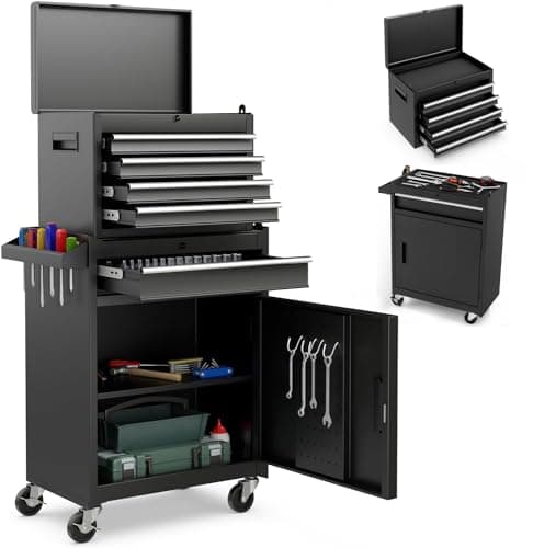 ERGOMASTER Tool Chest Heavy Duty Rolling Tool Box with Cabinet 5-Drawer for Lockable & Removable Cabinet for Garage and Workshop - Black