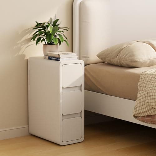 AQIMUELE Narrow Nightstand - Narrow Bedside Table with Drawers, Wood Small Nightstand with Leather Surface for Bedroom, White - 7.9" W