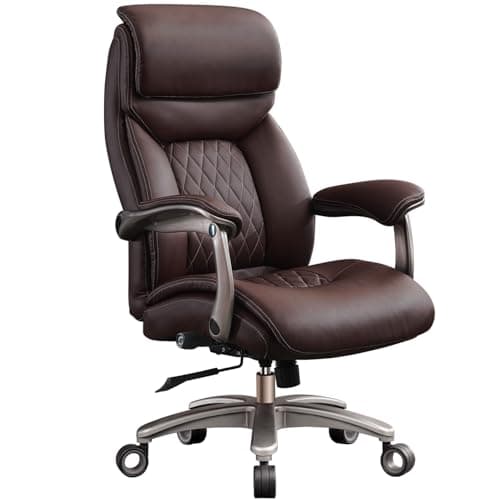 Big and Tall Office Chair with Wide Area Armrest, 600LBS PU Leather Executive Chair, Adjustable Lumbar Support 3'' Double Space Wheel, Managerial Home Desk Heavy Duty Office Chair (Brown-A)