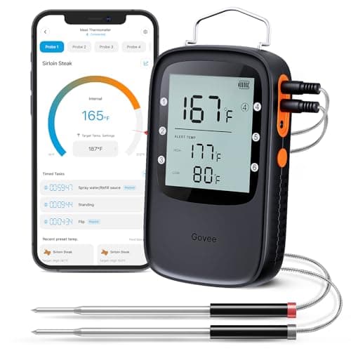 Govee Bluetooth Meat Thermometer, Wireless Meat Thermometer for Smoker Oven, Digital Grill Thermometer with 2 Probes, Timer Mode, Smart LCD Backlight BBQ Thermometer for Cooking Turkey Fish Beef