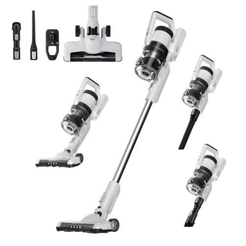 Eureka Cordless Vacuum Cleaner, Anti-Tangle Brushroll, Rechargeable Stick Vacuum, Lightweight for Carpet, Hard Floor, Pet Hair, White NEC280WH