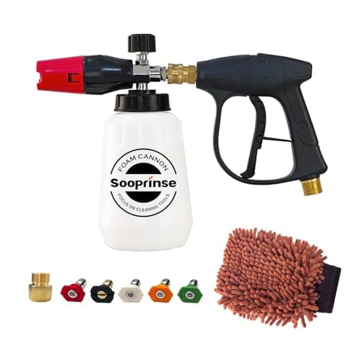 Sooprinse Foam Cannon Kit with Pressure Washer Short Gun, 1 L Snow Foam Lance with 1/4 Inch Quick Connector, Foam Blaster with Pressure Washer Gun,4000 PSI, Black