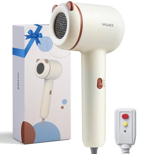 YALICE Kids Hair Dryer, Travel Small Hair Dryer for Children, Mini Ionic Quiet Kids Blow Dryer with ALCI Safety Plug, 3 Speed Settings, Anti-Scald, Kids Birthday Gift for Baby Hair Accessories, Khaki