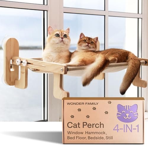 WONDER FAMILY 4-in-1 Cat Window Perch for Large Cats – Foldable Adjustable Pet Hammock for Window, Bed, Floor & Sill – Premium Hammock with Reinforced Design