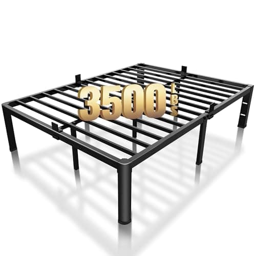 ROIL 18 Inch Full Size Bed Frame with Rounded Corner and Headboard Hole Mattress Retainers 3500LBS Metal Heavy Duty Steel Slats No Box Spring Needed Platform Noise-Free Easy Assembly