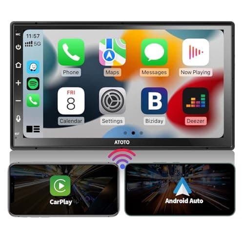 ATOTO F7 Double DIN Car Stereo Receivers, Wireless CarPlay & Android Auto 7 inch Touch Screen, Car Radio with Bluetooth 5.3, FM/AM/GPS, 4.1 Channel Audio Out, Live Rearview, SWC, F7G2B7WE-2024