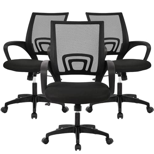 BestOffice | Ergonomic Office Chair | Mid-Back Swivel Desk Chair | Breathable Backrest & Lumbar Support | Adjustable Height | Sponge Seat | Rolling Wheels | Black | for Adults & Women