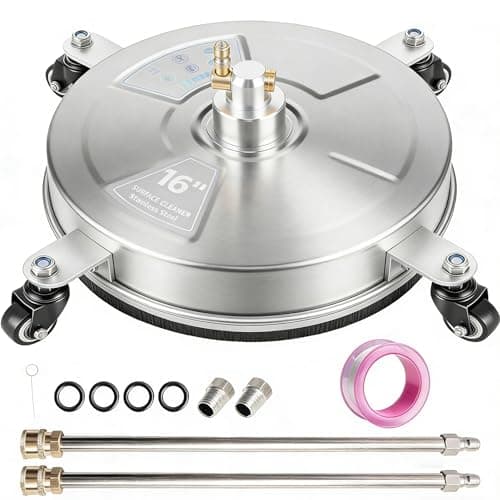 Hourleey 16" Pressure Washer Surface Cleaner, Stainless Steel Surface Cleaner with 4 Wheels for Concrete, Patio, Sidewalk, Deck, Pathway 1/4" Quick Connector, 2 Extension Wand, 4000 PSI