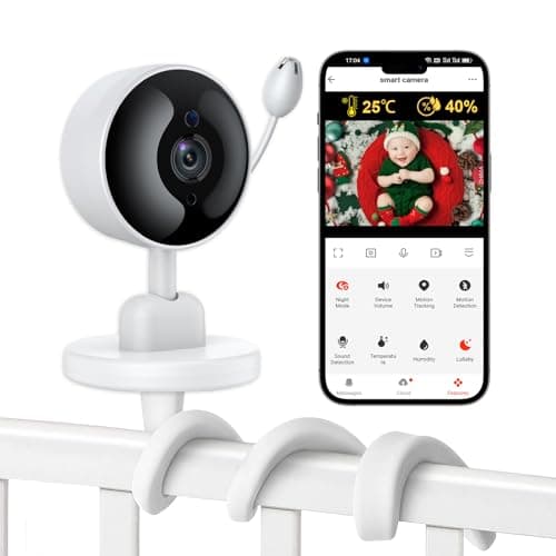 FOUKWAKC Tuya Baby Monitor with Camera and Audio, 2K WiFi Indoor Video Baby Camera with Mount, Motion & Cry Detection, Temp & Humidity Sensor, Night Vision, 2 Way Audio, 4 Lullabies, APP Control