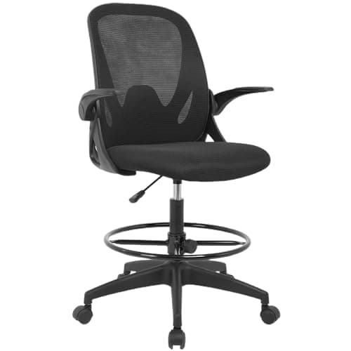 PayLessHere Drafting Chair Tall Office Chair Ergonomic Desk Chair with Lumbar Support Mesh Back Computer Chair Height Adjustable Flip-Up Arms Foot Ring for Home Office
