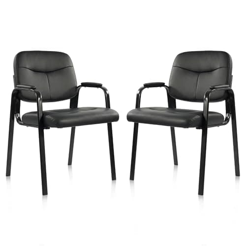 Elevon Waiting Room Chairs No Wheels Set of 2, Leather Stationary Office Reception Guest Chair with Padded Arms for Elderly Desk Conference Room Lobby Table Side Salon