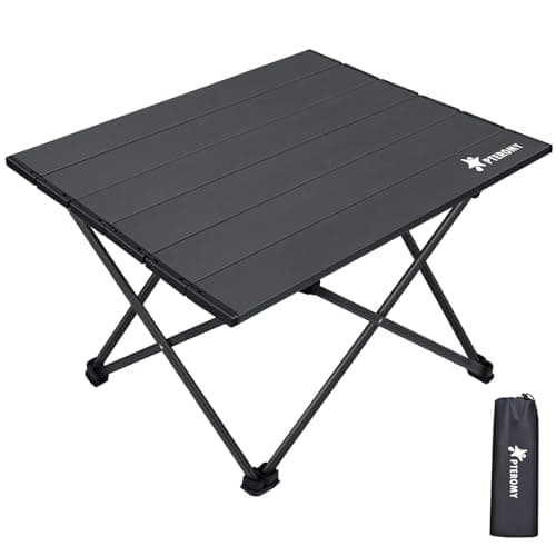 PTEROMY Medium Folding Camping Table, Portable Beach Table with Ultralight Aluminum Tabletop for Travel, Outdoor, Camping, Picnics, and BBQs (Black)