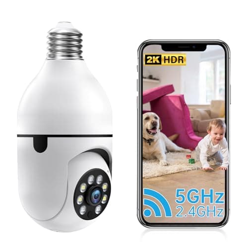Light Bulb Camera Outdoor,5G&2.4G WiFi Security Cameras Wireless Indoor,2K Cameras for Home Security Two-Way Talk,Color Night Vision,360°PTZ,Human Motion Detection,Bulb Camera Compatible with Alexa