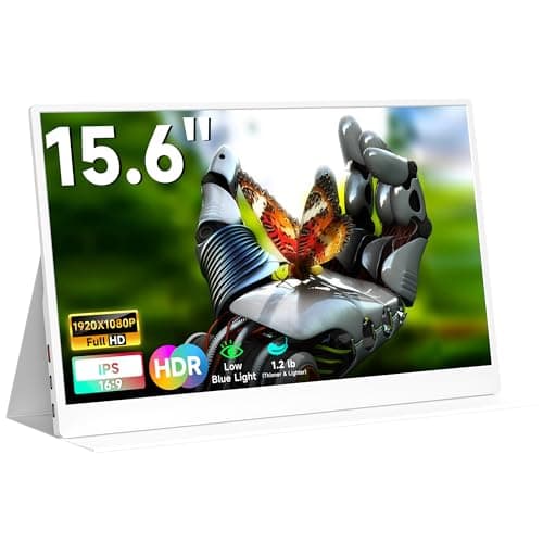 QAF Portable Monitor for Laptop, 15.6 Inch FHD 1080P USB-C HDMI 100% sRGB HDR IPS Display, Ultra-Thin Travel Second Screen Compatible with Laptop Mac PC Phone PS5 Xbox Switch, Built-in Speakers, White