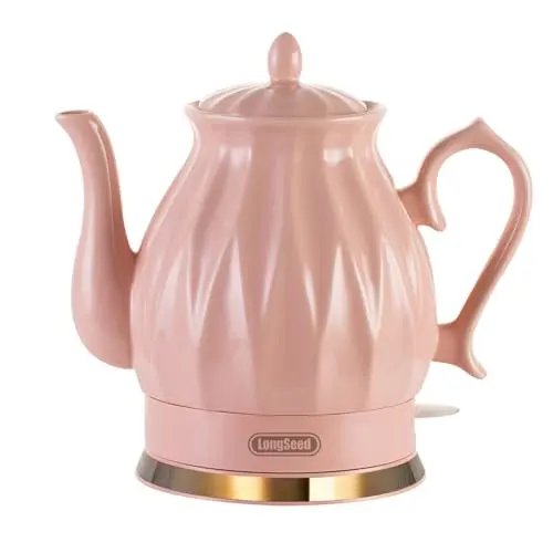 LONGSEED Ceramic Electric Kettle, 1.5L/1200W Boil Water Quickly and Easily with Boil-Dry Protection Auto Shut Off, Detachable Swivel Base, Diamond Cut Glazed