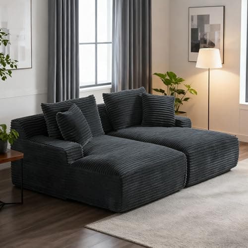 Tmsan 78.8" Oversized Boneless Double Chaise Lounge Sofa Indoor, Modern Compressed Corduroy Upholstered Sectional Cloud Couch Loveseat Sleeper Bed, Comfy Floor Chair for Living Room Apartment Office