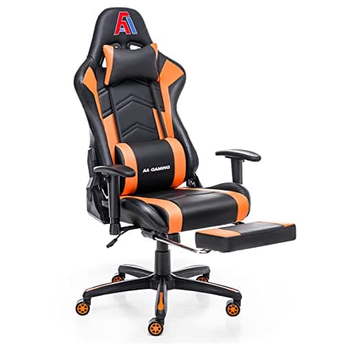 AA Products Gaming Chair Ergonomic High Back Computer Racing Chair Adjustable Office Chair with Footrest, Lumbar Support Swivel Chair - BlackOrange