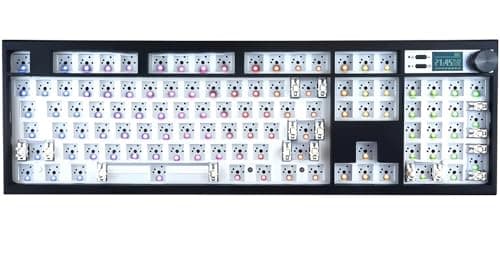 GMK104 Barebones Keyboard Kit with Screen&Knob,QMK/VIA Programmable BT5.0/2.4GHz/Type-C Tri-Mode Gasket Mounted Hot Swap RGB Backlit Full Size Custom PCB Kit DIY Mechanical Keyboard for Win/Mac(Black)