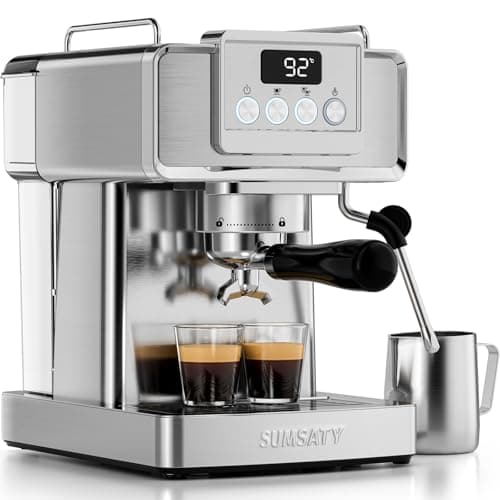 SUMSATY Espresso Machine 20 Bar, Stainless Steel Espresso Maker Professiona Coffee Maker with Power Steam & LED Display for Home Barista, Americano, Latte, Cappuccino Maker, 1.8L Water Tank