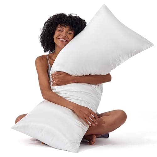 Bedsure Satin Body Pillow Pillowcase, Similar to Silk Body Pillow Cover with Zipper, Soft & Breathable Long Pillow Case, Cooling & Silky Long Pillowcase for Hair and Skin, Gifts, White, 20x54 Inches