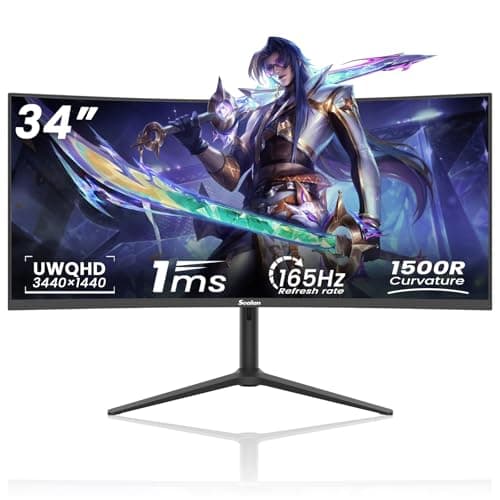 Sealan 34 Inch UWQHD Curved Gaming Monitor,165Hz 3440x1440 Ultrawide PC Monitor 1500R,21:9 Display,PIP/PBPm,HDR400,4000:1 Contrast,Tilt/Swivel/Height Adjustment,HDMI2.0 & DP1.4