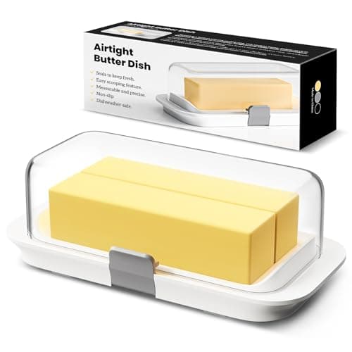 Pisol Large Butter Dish with Lid for Countertop and Fridge Refrigerator Door Shelf, Airtight 250g Butter Keeper for East Coast/West Coast/European/Kerrygold Butter/French Butter/Cream Cheese