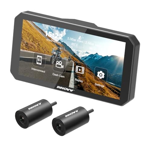 INNOVV N1Pro Motorcycle Carplay Dash Cam, 6" Touch Screen Support Android Auto & iOS, 1080P + 1080P Front and Rear Camera with GPS Navigation, Music, 5.8G Wi-Fi, IP67 Waterproof, App Connect