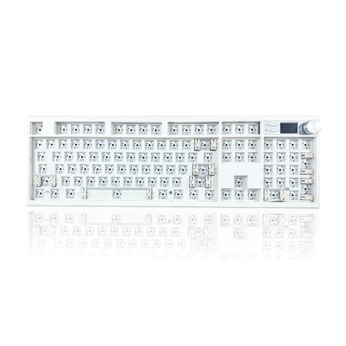 ZUOYA GMK104 Mechanical Keyboard Barebones,VIA Programmable Wireless BT5.0/2.4G/Type-C Gasket Mounted HotSwap Custom Barebones Keyboard Kit Full Size RGB Gaming DIY Key Board with Screen&Knob (White)