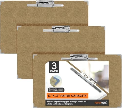 Performore Eco-Friendly Oversized Clipboard 3 Pack and 11x19 Writing Board Fits 11x17 Ledger Paper and Lever Clip Brass Corner Reinforcements and Dual Orientation Architects Teachers