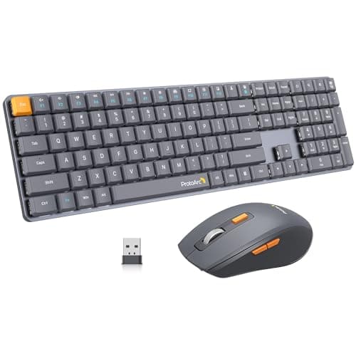 ProtoArc Mechanical Keyboard and Mouse, MECH KM200 2.4G Wireless Rechargeable Keyboard Mouse, Low Profile Keys, Brown Switches, Full Size, for Laptop, PC, Notebook, Desktop - Space Gray